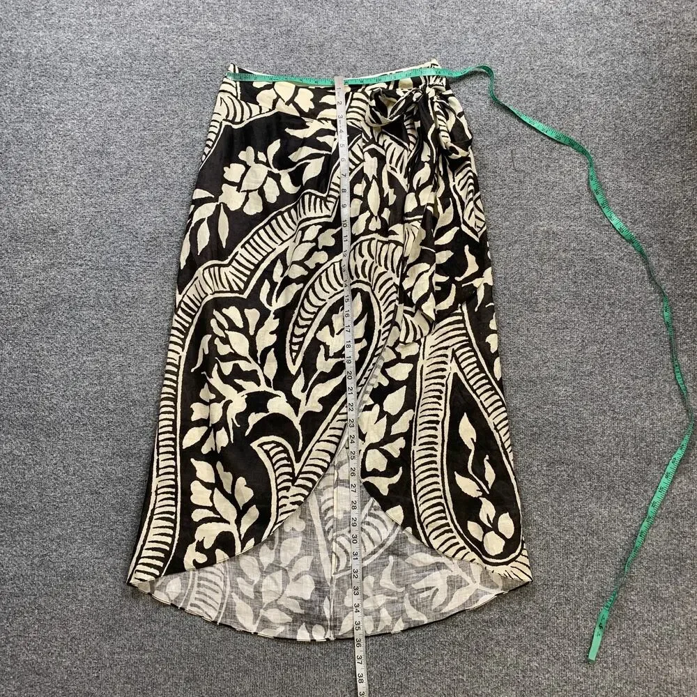 Johanna Ortiz Skirt Women 6 Espresso Cream Zebra Found In India Wrap Tie Linen